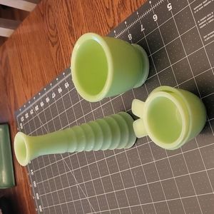 Jadeite Vase, Egg Cup, Measuring cups